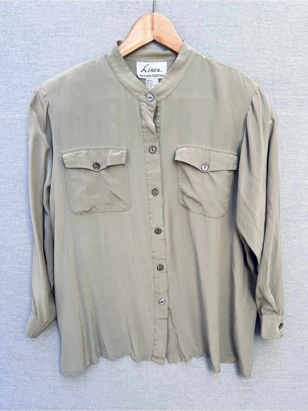 Vintage Linea by Louis Dell'Olio Olive Green Mandarin Collar Utility Shirt